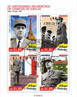 CHCT63 - Charles De Gaulle, Stamp Mini Sheet, Used CTO, 2020, Sao Tome E Principe - Sao Tome Et Principe