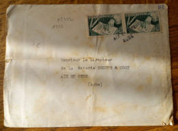 Monaco Paire De TP N°392, 1953 - Oblitération Marque Linéaire, Griffe Aix En Othe, Aube - Scierie Decens & Odot - Storia Postale