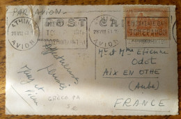 Par Avion - Flamme Athina Avion 28.08.1953, Poste Aérienne PA - Aix En Othe - Briefe U. Dokumente