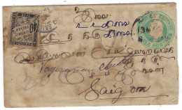 1905 - Enveloppe E P Half Anna Des Indes Pour Saïgon TAXE  40 C  N°10  SEUL - Au Dos, Transit Singapore - Autres & Non Classés