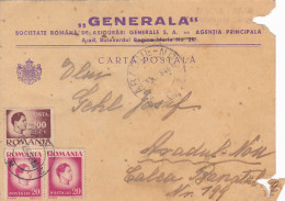 KING MICHAEL STAMPS ON INSURANCE COMPANY HEADER POSTCARD, 1946, ROMANIA - Covers & Documents