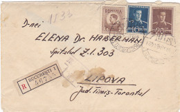 KING MICHAEL STAMPS ON WW2, CENSORED BUCHAREST NR 275/B.1 REGISTERED COVER, 1944, ROMANIA - Covers & Documents