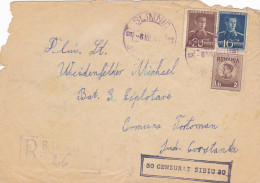KING MICHAEL STAMPS ON WW2 CENSORED SIBIU NR 30 REGISTERED COVER, 1944, ROMANIA - Covers & Documents