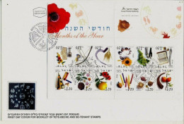 ISRAEL 2002 MONTHS OF THE YEAR ZODIAC STAMPS BOOKLET WITH BACK FDC - Cartas & Documentos