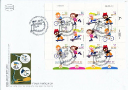 ISRAEL 2003 CHILDREN ON WHEELS STAMP DAY SHEET ON FDC - Lettres & Documents