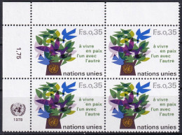 UNO GENF 1978 Mi-Nr. 72 Eckrand-Viererblock ** MNH - Ungebraucht