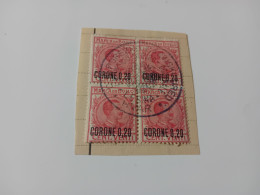 QUARTINA MARCHE DA BOLLO CENTESIMI 20 SOPRASTAMPATE CORONE 0,20 - Revenue Stamps