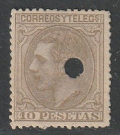 ESPAGNE - N°192 Nsg (1879) 10p Brun-olive - Perforé Cercle - Usados