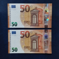 EURO SPAIN 50 V021B1 VC LAGARDE UNC, PAIR CORRELATIVE RADAR2 - 50 Euro