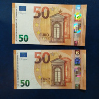 EURO SPAIN 50 V022H5 VC LAGARDE UNC, PAIR CORRELATIVE RADAR2 - 50 Euro