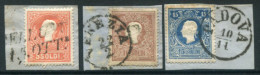 LOMBARDY-VENETIA 1858 Franz Joseph.5, 10 15 So. Type II Used On Pieces.  Michel 9-11 II - Used Stamps