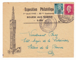 Lettre Exposition Philatélique 1 Avril 1945 Bourse Aux Timbres Lille Mariane De Dulac + Mercure - 1944-45 Marianna Di Dulac