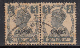 3p Pair Used, Chamba 1942-1947 (1940-1943)  KGVI Series SGO108, British India, - Chamba