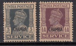 2v MH SERVICE, Chamba 1940 - 1943, KGVI Series SGO78, British India, - Chamba