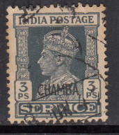 3p SERVICE, Chamba Used 1940 - 1943, KGVI Series SGO72, British India, - Chamba