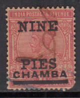 NINE PIES Surcharge, Chamba Used 1921, KGV Series SG54, British India, Cond., Perf., Fold - Chamba