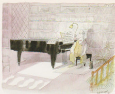 Illustration SEMPE  Ed Desastre N°SE06 -  Musicien Pianiste  Bibliotheque - CPM 10,5x15 TBE 1988 Neuve - Sempé