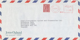 Norway Air Mail Cover With A Stamp And Red Meter Cancel Sent To England Sandnes 25-3-1977 - Briefe U. Dokumente