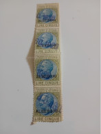 STRISCIA DI 4 FRANCOBOLLI DA 5 LIRE REGNO CON SOPRASTAMPA ALBERGHI - Fiscali