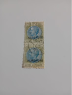 STRISCIA DI 2 FRANCOBOLLI DA 5 LIRE REGNO CON SOPRASTAMPA ALBERGHI - Revenue Stamps