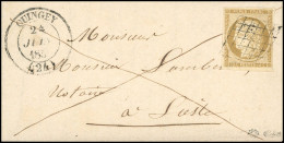 Obl. 1 - 10c. Bistre-verdâtre Obl. Grille S/lettre Frappée Du CàD De QUINGEY (24) Du 24 Juin 1851 à Destination De LIESL - 1849-1850 Cérès