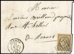 Obl. 1c - 10c. Bistre-verdâtre Foncé, Obl. Grille S/lettre Manuscrite De MONTAUBAN Le 30 Mai 1851 à Destination De RENNE - 1849-1850 Ceres