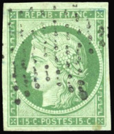 Obl. 2b - 15c. Vert-foncé. Obl. étoile Légère. Petite Tâche Mais TB. - 1849-1850 Cérès
