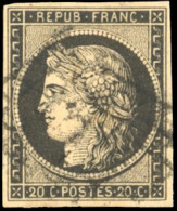 Obl. 3 - 20c. Noir S/jaune. Papier épais. Obl. Grille. SUP. - 1849-1850 Cérès