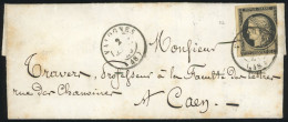 Obl. 3 - 20c. Noir S/jaune Obl. S/lettre Frappée Du CàD De VALOGNES Du 2 Janvier 1849 à Destination De CAEN. Timbre Cour - 1849-1850 Ceres
