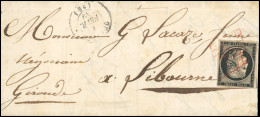 Obl. 3 - 20c. Noir S/jaune Obl. Grille Rouge S/lettre Frappée Du CàD De QUIMPER Du 1 Février 1849 à Destination De LIBOU - 1849-1850 Ceres