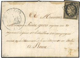 Obl. 3 - 20c. Noir S/jaune Obl. Grille, S/lettre Frappée Du CàD De BRIANCON Du 1er Septembre 1850 à Destination D'un Mil - 1849-1850 Ceres