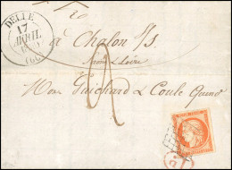 Obl. 5 - 40c. Orange Obl. Grille Et Cachet "1D." En Rouge S/lettre De BEAUCOURT Frappée Du Grand Cachet Type 13 De DELLE - 1849-1850 Cérès
