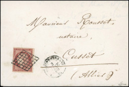 Obl. 6A - 1F. Rouge-brun Obl. Grille S/lettre Frappée Du CàD De CLERMONT-FERRAND Du 3 Janvier 1850 à Destination De CUSS - 1849-1850 Cérès