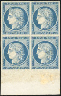 (*) 8 - 20c. Bleu S/jaunâtre Dit ''DURRIEU''. Bloc De 4. Bord De Feuille. SUP. R. - 1849-1850 Ceres