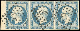 Obl. 10 - 10c. Bleu Laiteux. Bande De 3. Obl. ''C''. Petit BdeF. SUP. - 1852 Louis-Napoleon
