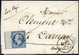 Obl. 10b - 25c. Bleu Avec Ligne D'encadrement S/BdeF Gauche, Obl. Losange PC 3506 S/lettre Frappée Du CàD De VAUVILLIERS - 1852 Luis-Napoléon