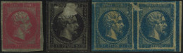 (*) 11 - 3 Essais Du 1c. En Rouge, Violet Et Bleu (paire) S/papier Baudruche. B à TB. - 1853-1860 Napoleon III