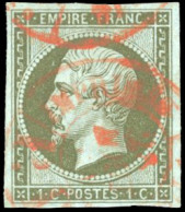 Obl. 11 - 1c. Olive. Obl. Rouge Des Imprimés. SUP. - 1853-1860 Napoléon III