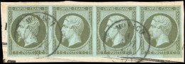 Obl. 11 - 1c. Olive. Bande De 4. Obl. S/fragment Frappé Du CàD De MONACO Du 1 Mai 1862. SUP. - 1853-1860 Napoléon III.