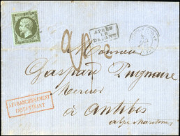 Obl. 11 - 1c. Olive Obl. Losange S/lettre Frappée Du CàD De VALENCE-SUR-RHONE Du 3 Octobre 1861 à Destination D'ANTIBES  - 1853-1860 Napoléon III