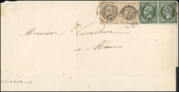 Obl. 11x2+27x2 - Paire Du 1c. Olive + Paire De 4c. Gris Obl. S/lettre Frappée Du CàD De LA ROCHELLE Du 27 Novembre ----. - 1853-1860 Napoléon III.