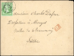 Obl. 12 - 5c. Vert Obl. S/ Bande Frappée Du CàD De LYON Du 12 Octobre 1865 à Destination De MORGES - SUISSE. Arrivée Au  - 1853-1860 Napoléon III
