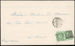 Obl. 12x2 - 5c. Vert X 2 Obl. Losange S/lettre Frappée Du CàD De * PARIS * Du 21 Mars 1852 à Destination De NIORT - DEUX - 1853-1860 Napoleon III