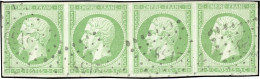 Obl. 12a - Bande De 4 Du 5c. Vert-jaune Clair. Obl. PC 2158. SUP. - 1853-1860 Napoléon III