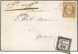 Obl. 13A - 10c. Bistre, Obl. PC 1947 S/lettre Locale Frappée Du CàD De MEAUX Du 16 Juillet 1860. Lettre Taxée à L'aide D - 1853-1860 Napoleone III