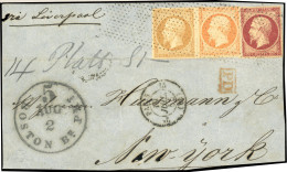 Obl. 13+16+17A - 10c. Bistre + 40c. Orange + 80c. Carmin Obl. Pointillé S/grand Fragment Frappé Du CàD De PARIS Du 19 Ju - 1853-1860 Napoléon III