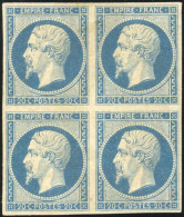 * 14A - 20c. Bleu. Bloc De 4. Gomme Jaunie. Paire Inférieure **. Pli .TB. - 1853-1860 Napoleone III