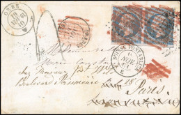 Obl. 14B - Paire Du 20c. Bleu Obl. S/lettre Frappée Du CàD De PRADES Du -- Novembre 1861 à Destination D'ORBE - SUISSE. - 1853-1860 Napoléon III