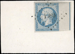 Obl. 14Ai - 20c. Bleu, Avec Filet D'encadrement. Obl. PC 1980 S/petit Fragment. SUP. - 1853-1860 Napoleone III