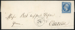 Obl. 14B - 20c. Bleu, Piquage De Clamecy Sur 3 Côtés, Obl. GC 1640 S/lettre Frappée Du CàD De CLAMECY Du 15 Juin 1863 à  - 1853-1860 Napoléon III.